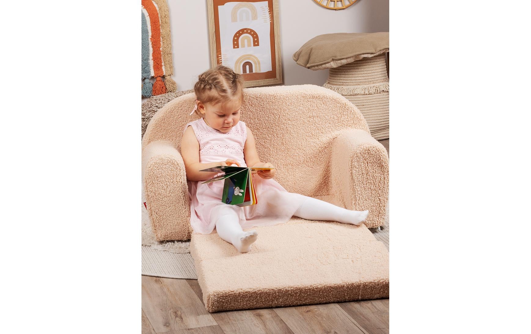 Kindersofa «Soft plush beige»Ausklappbares Kindersofa