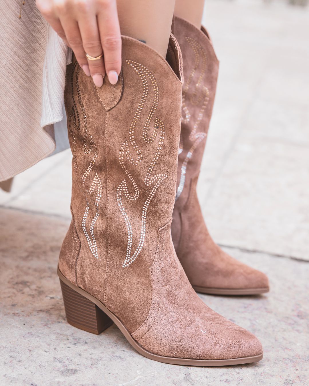 Bottes femme camel santiags à talon - Mona