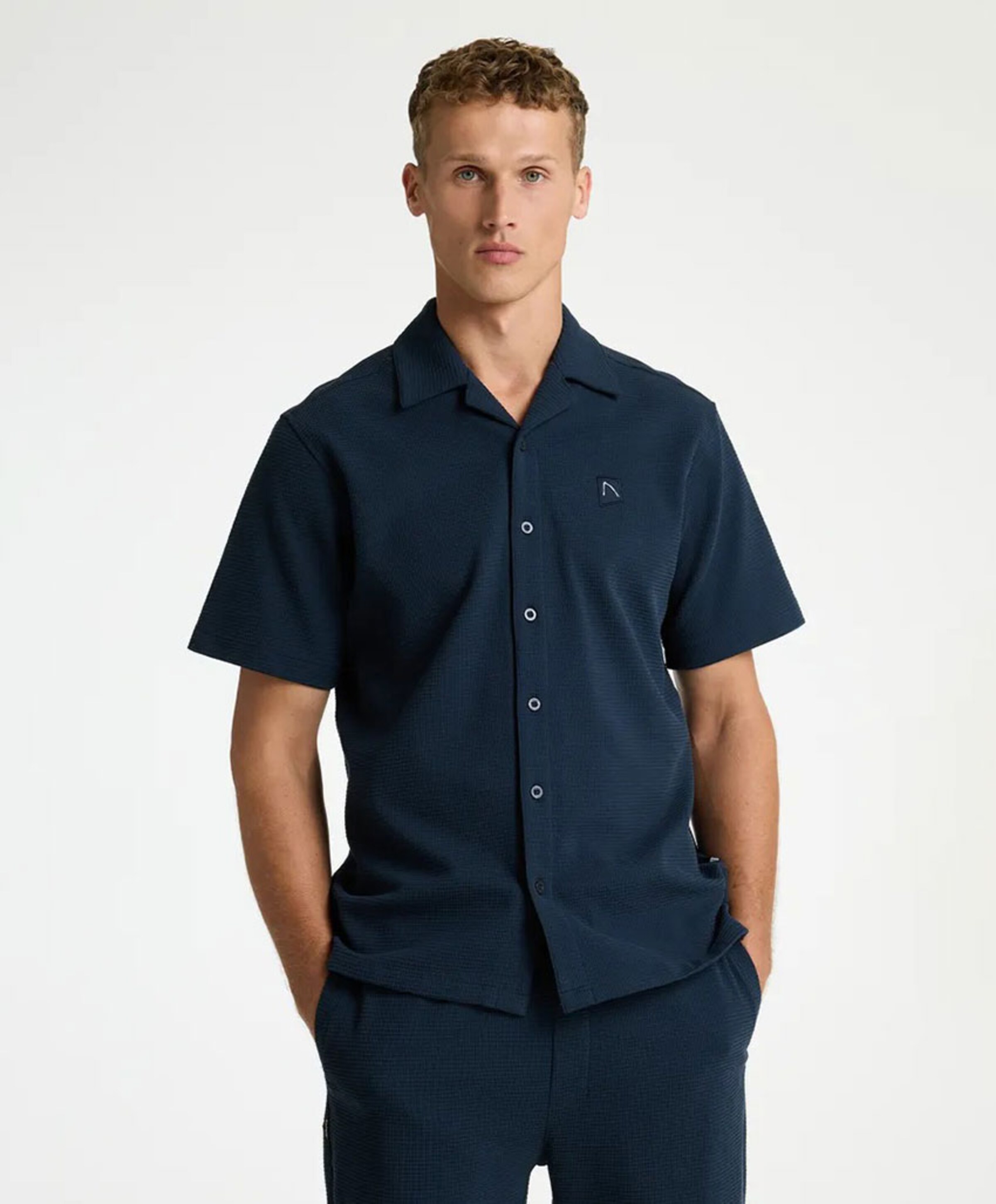 Chasin' Heren overhemd korte mouw blauw