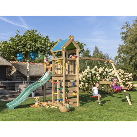 Jungle Gym Nomad legetårn med mørkegrøn rutsjebane