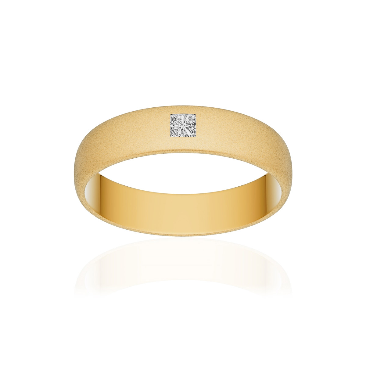 Alliance or 375 jaune sablé demi-jonc 4,5mm diamant princesse