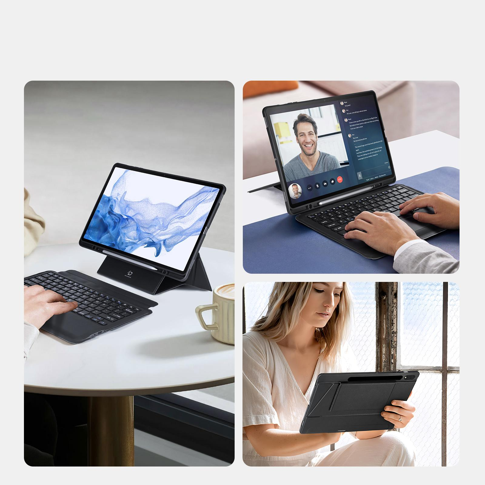 2in1 Samsung Galaxy Tab S8  Plus / Tab S7  Plus / Tab S7 FE 5G Leder Tasche Magnetische Bluetooth Tastatur   S-Pen Halterung (QWERTY) - Schwarz