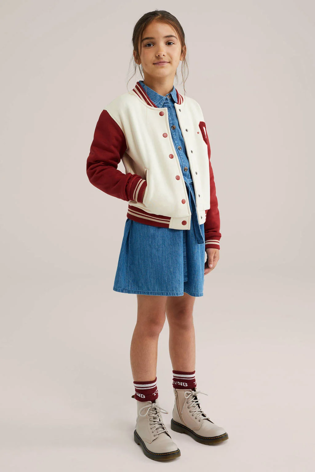 WE Fashion bomberjasje rood/wit