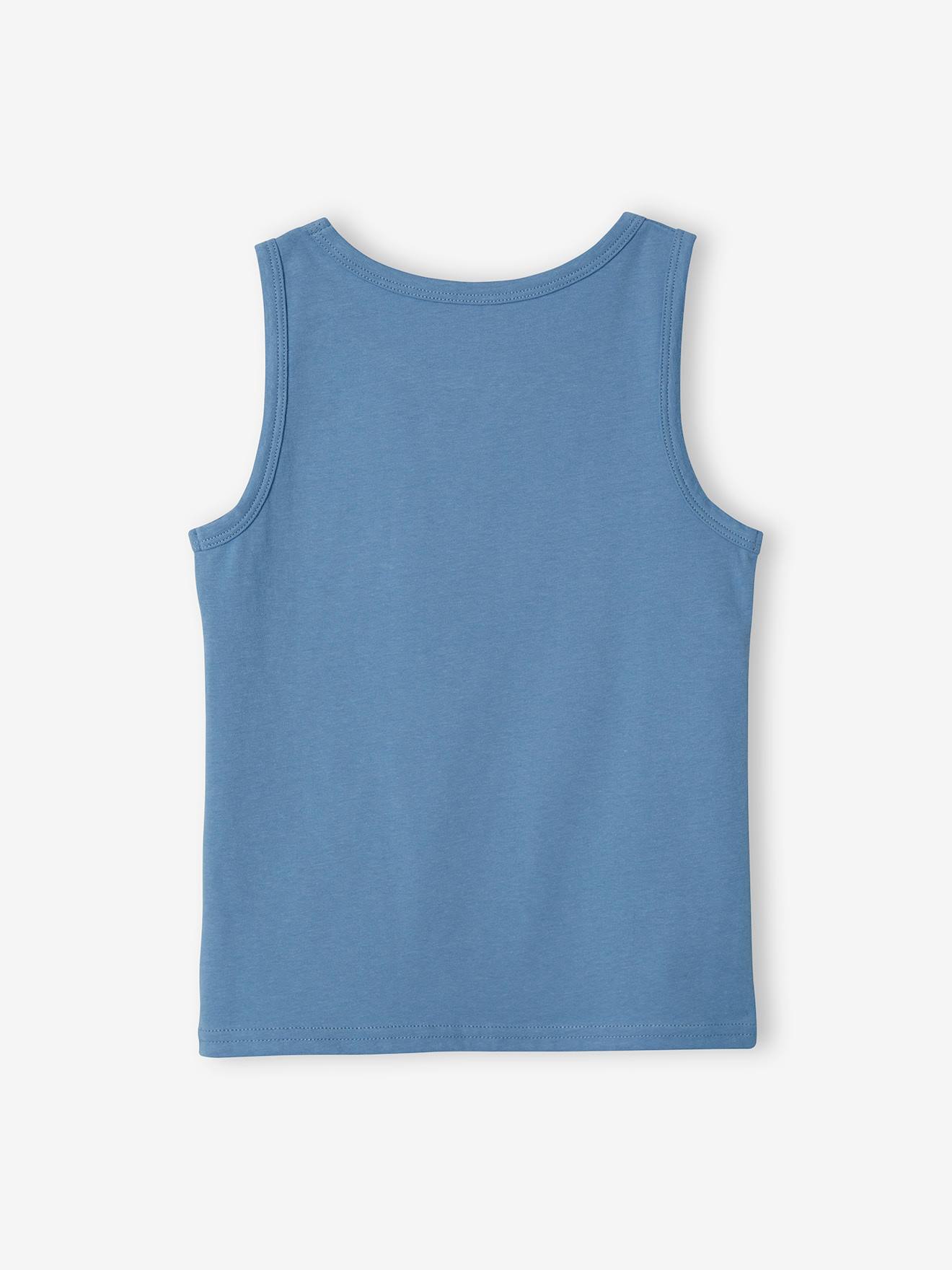 Camiseta sem mangas com estampa animal, para meninos, azul claro liso com motivos.