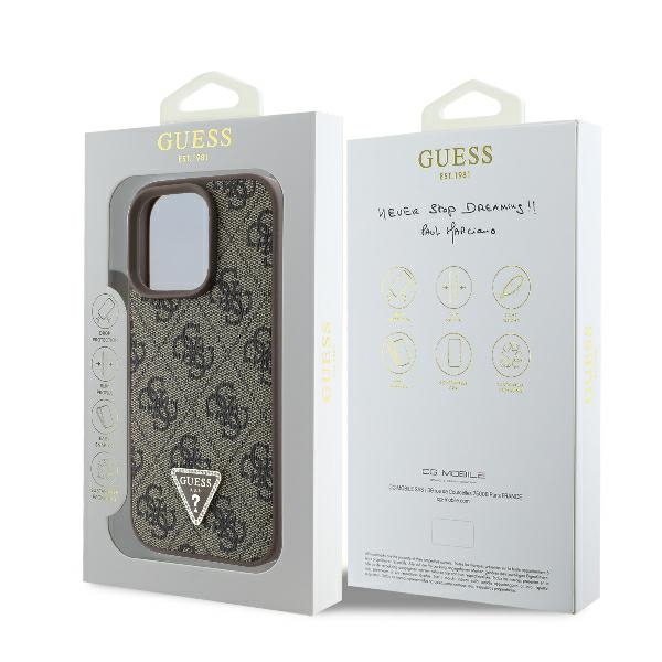 iPhone 16 Pro Leder Hardcase Hülle 4G Triangle Strass (GUHCP16LP4TDPW) - Braun