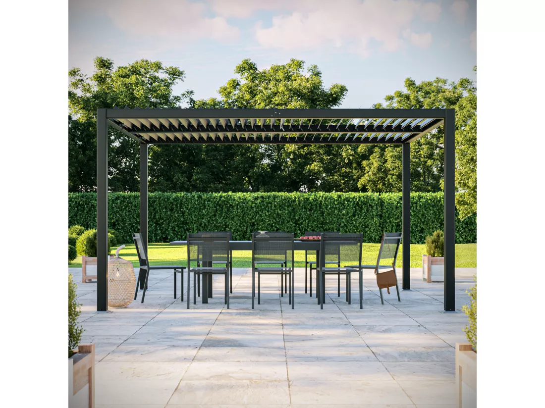 Tonnelle/Pergola bioclimatique lames orientables en aluminium 3x4m - Anthracite - BELAIR