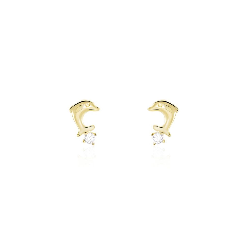 Boucles D'oreilles Puces Eleanor Dauphin Or Jaune Oxyde De Zirconium