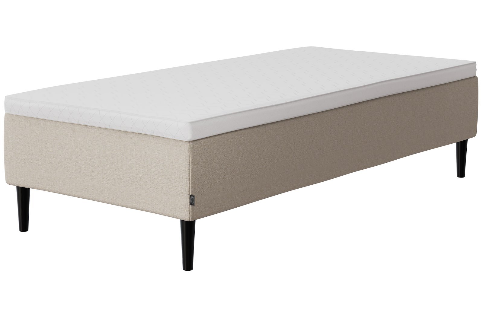 Onyx rammeseng Tekstil 292 natur, medium, sleep I overmadrass og Conic sorte 18 cm ben,gavl selges separate.