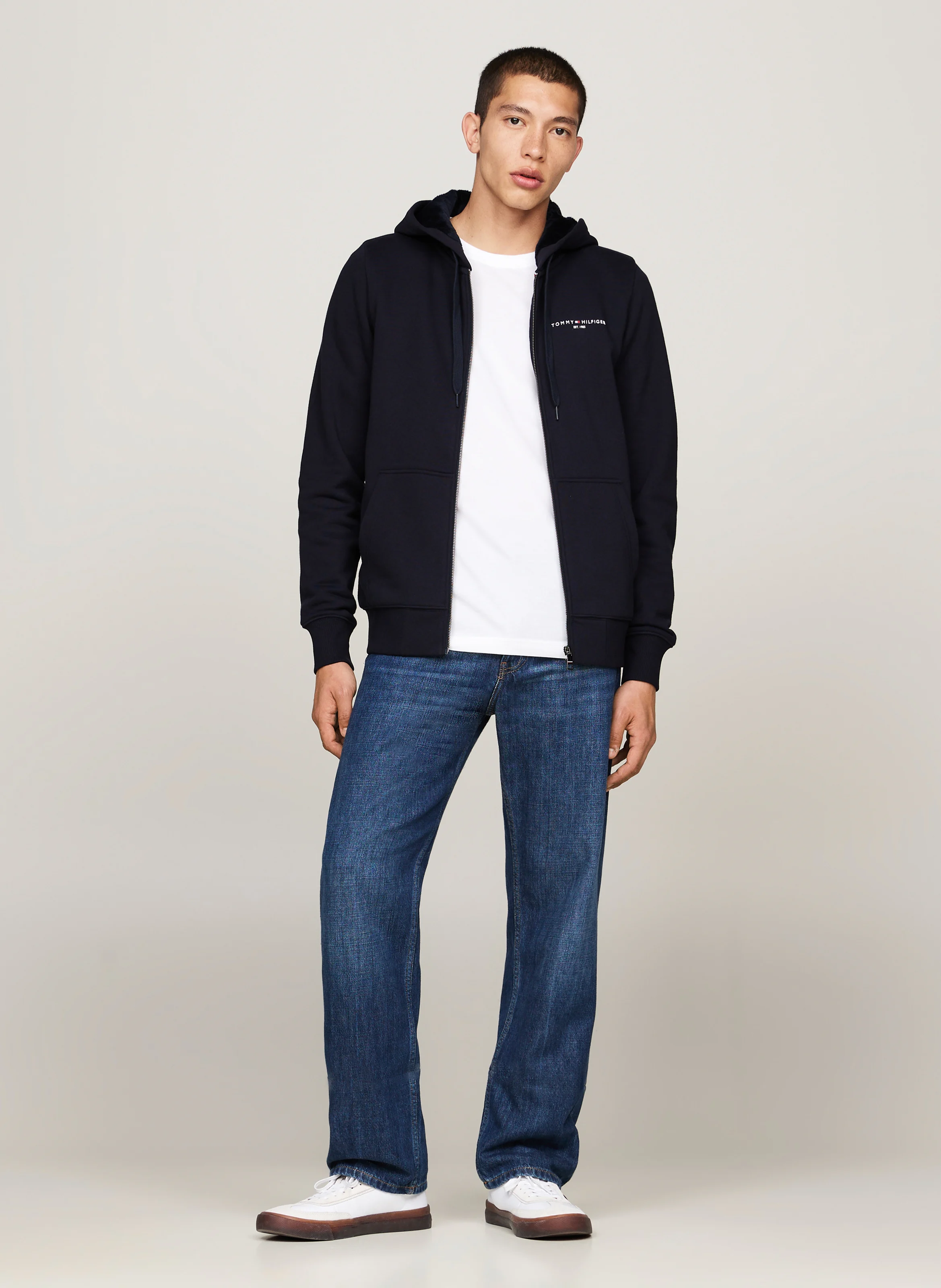 Sweat zippé à capuche en coton mélangé | Bleu