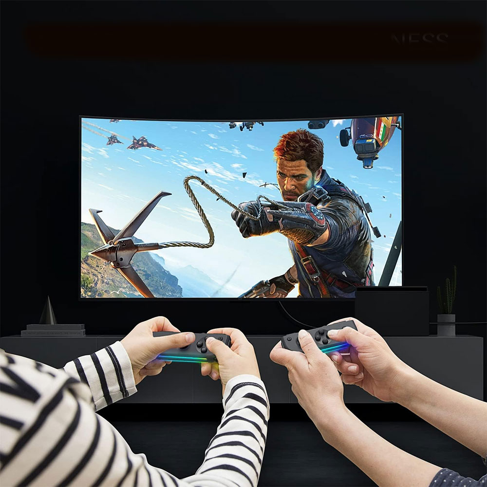 (2er Set) Gamepad Controller mit Handschlaufe und RGB Beleuchtung kompatibel für Nintendo Switch / OLED - Grau