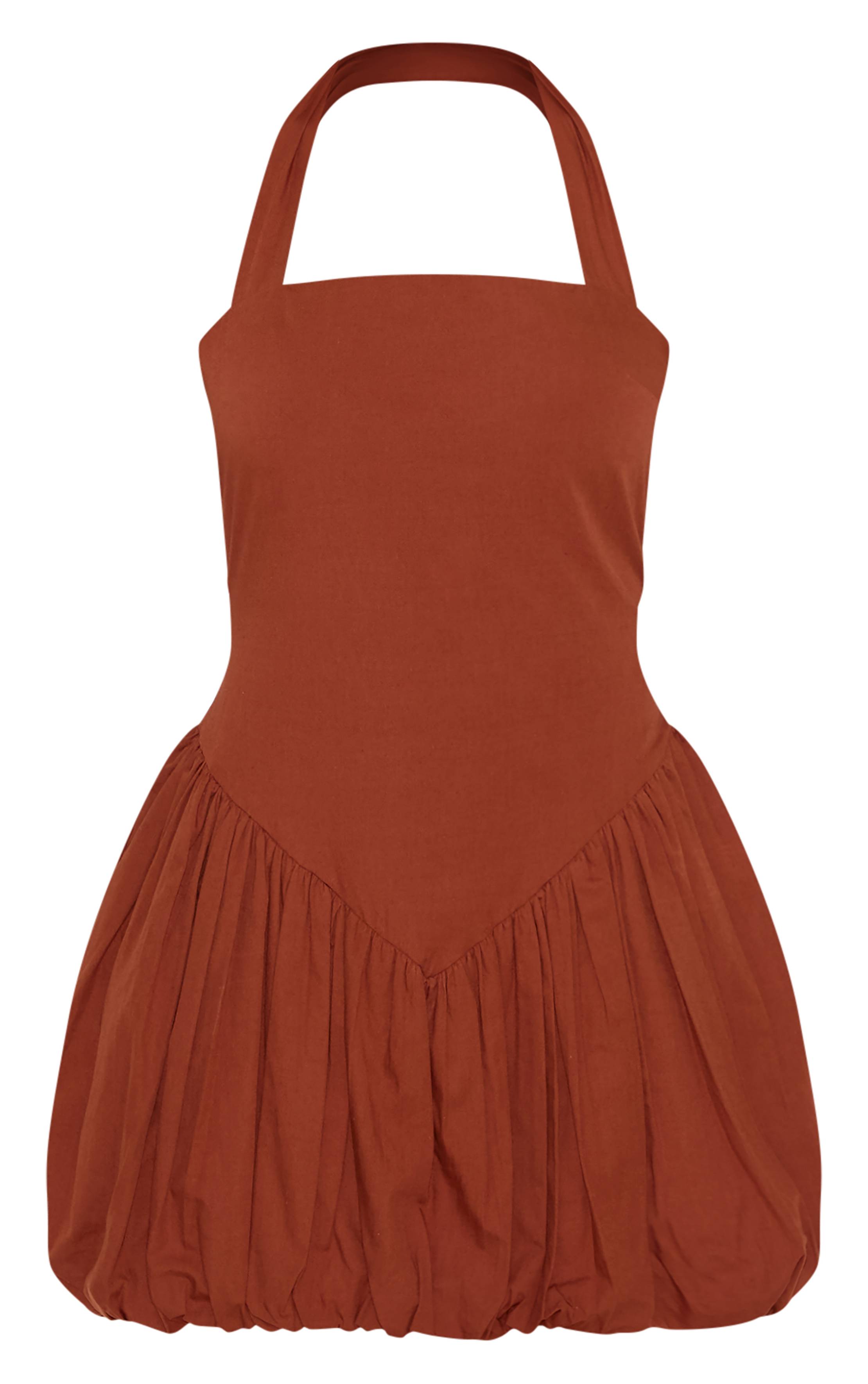 Châtaigne Robe Bouffante À Rayures Avec Encolure Dos-nu