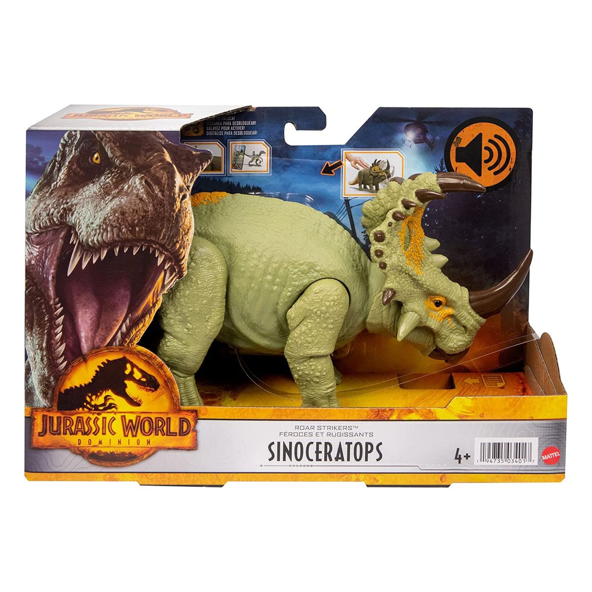 Mattel HDX43 - Jurassic World - Dominion - Roar Strikers - Sinoceratops, Dinosaurier Spielfigur