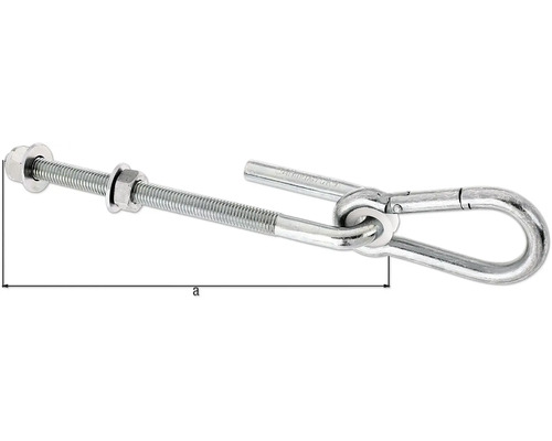 Schommelhaak M12 met karabijnhaak 10 x 100 mm voor doorgaande schroefverbinding, verzinkt, diklaag gepassiveerd