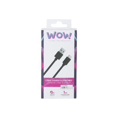 Bigben WOW - câble de charge et de synchronisation USB/USB-C - 1 m - noir
