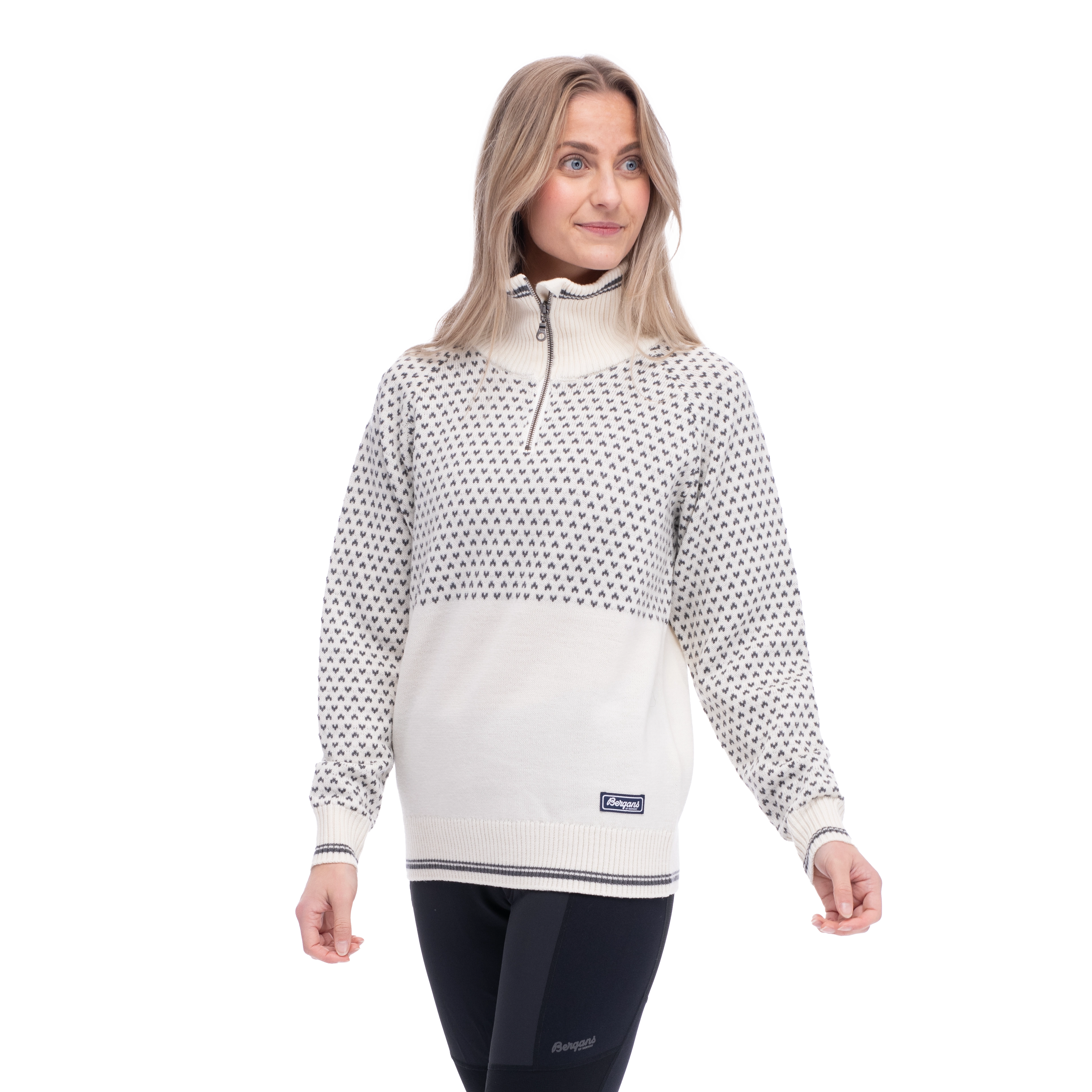 Alvdal Wool W Half Zip Vanilla White / Solid Dark Grey