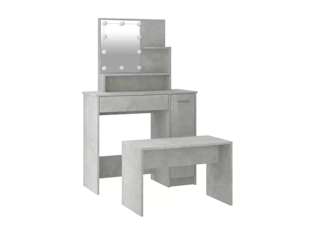 Ensemble de coiffeuse avec LED Gris béton Bois d'ingénierie