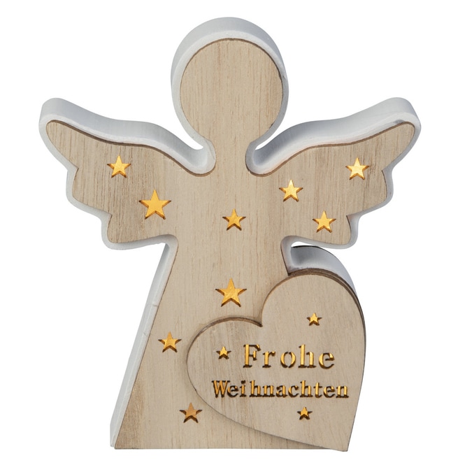 LED-Engel - aus Holz - ca. 16,5 x 2,5 x 14 cm