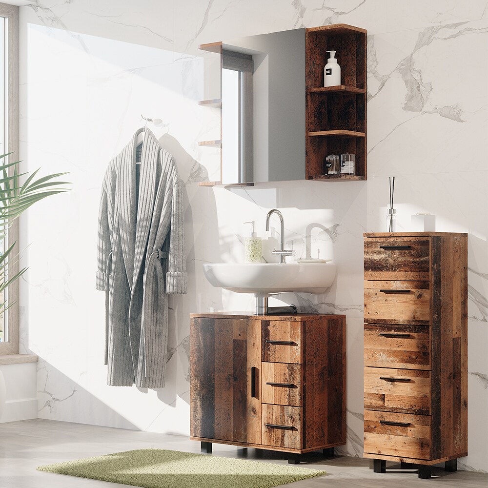 Vicco Badmöbelset Ilias Old Style modern Badezimmerschrank Badschrank Badezimmermöbel Waschtischunterschrank Waschbeckenunterschrank Spiegelschrank Schranktür Schrankfach Schrankschublade