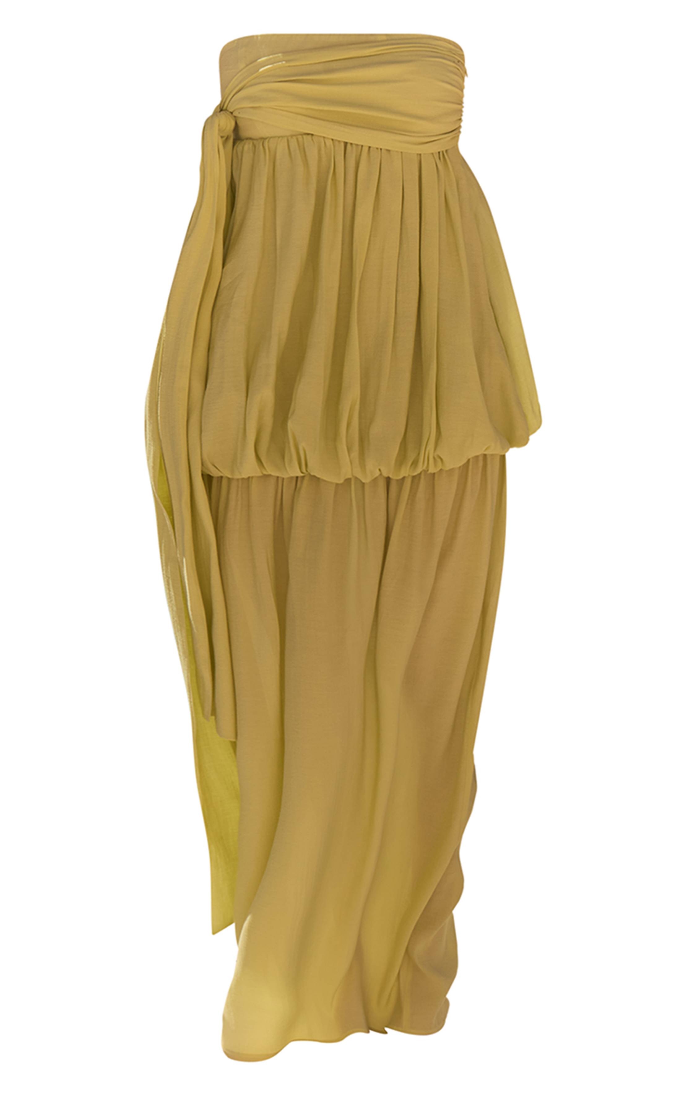 Citron Vert Robe Maxi Bouffante Bandeau À Détail Drapé En Coton