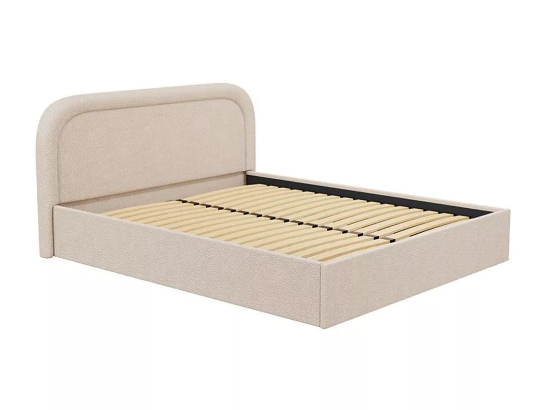 Lit coffre 160 x 200 cm - Tissu bouclette - Beige - FIREZA II