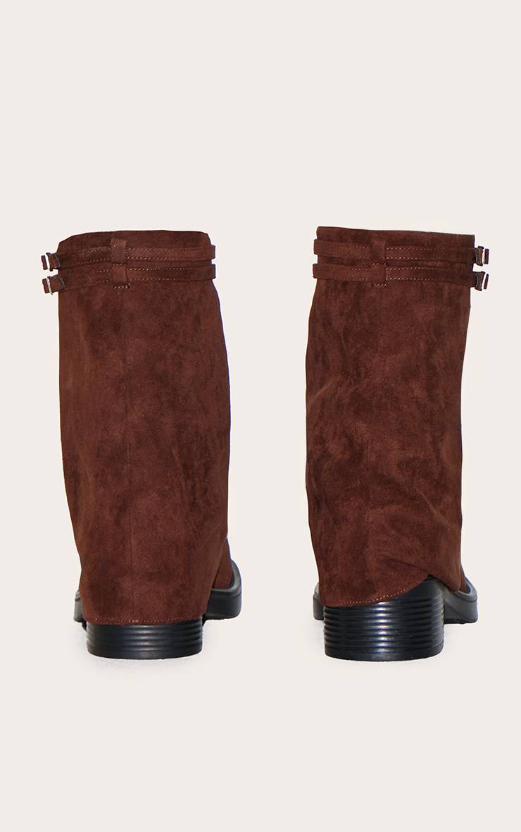 Chocolat Bottines À Bout Rond En Synthétiquecuir Avec Revers Et Sangle À Boucle