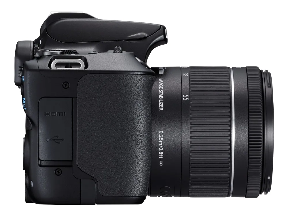 Canon EOS 250D - Digitalkamera - SLR - 24.1 MP - APS-C - 4K / 25 fps - 3x optisk zoom EF-S 18-55 mm III objektiv - Wi-Fi, Bluetooth - sort