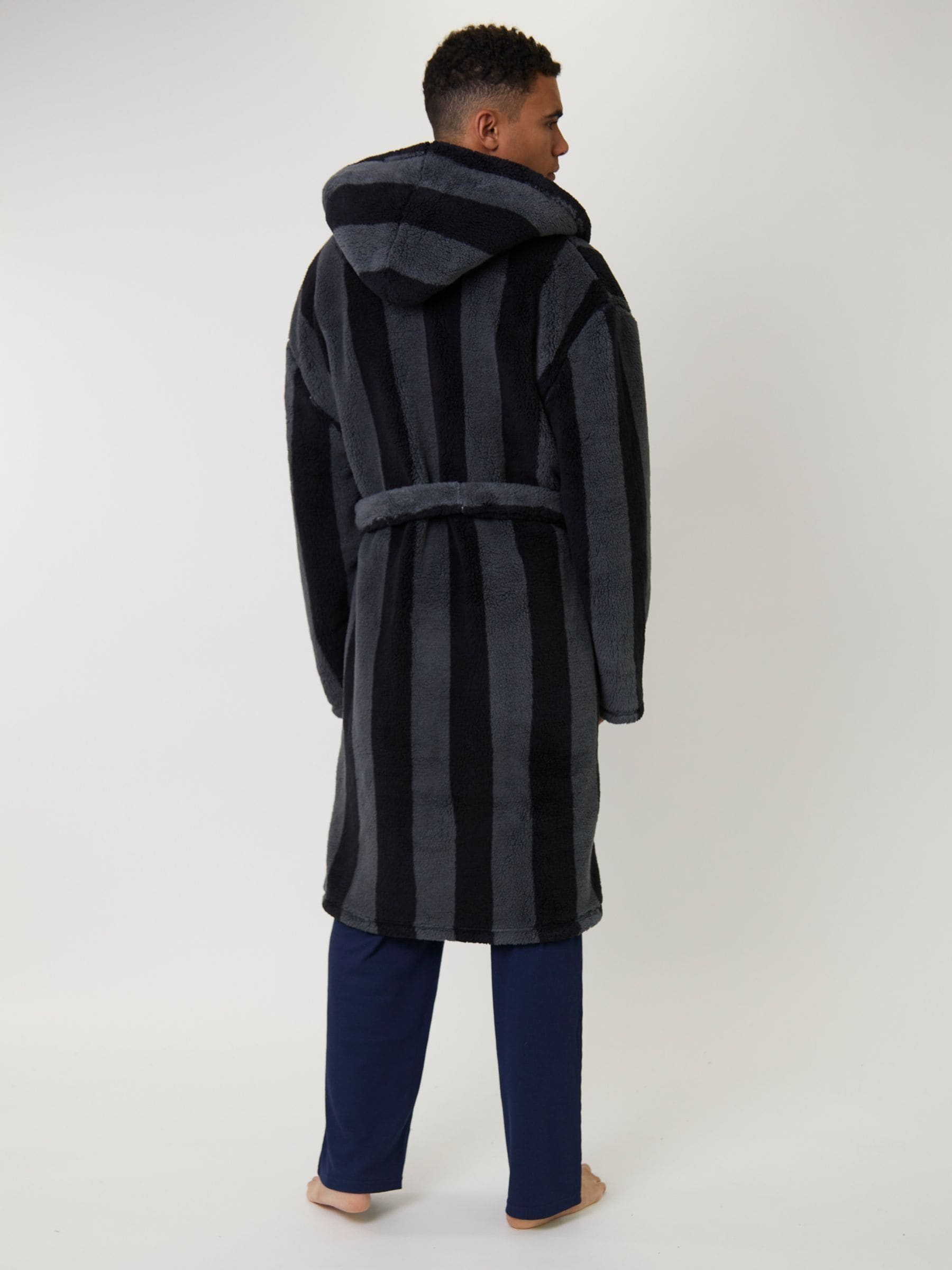 Loungeable Stripe Sherpa Hooded Dressing Gown