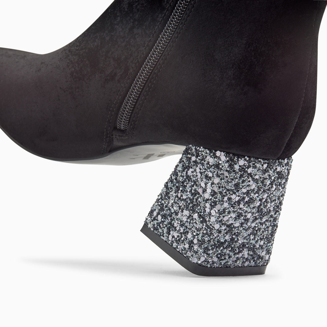 Bottines-Bottines New York noires à talon pailleté argent