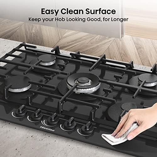 Hisense GM663XB Plaque de cuisson à gaz, 4 zones de cuisson, largeur 60 cm, brûleur wok double couronne et grilles en fonte, allumage intégré, anti empreintes digitales en acier inoxydable : Gros électroménager
