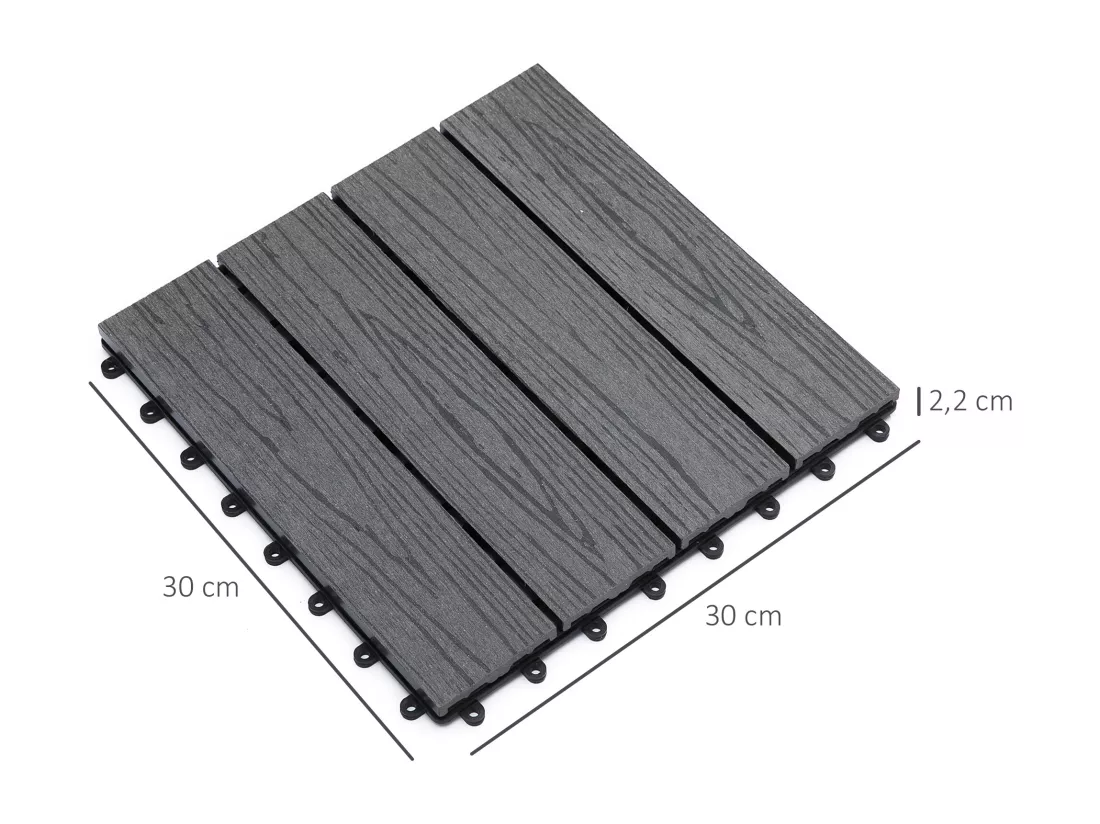 Caillebotis - dalles terrasse - lot de 11 - clipsables, installation très simple - lamelles composite aspect bois gris