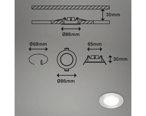 LED inbouwspots set, 3-delig, IP65, 3 x 3W, 3 x 350 lm, 4000 K, chroom/mat, Ø 8,6/6,8 cm, 230V