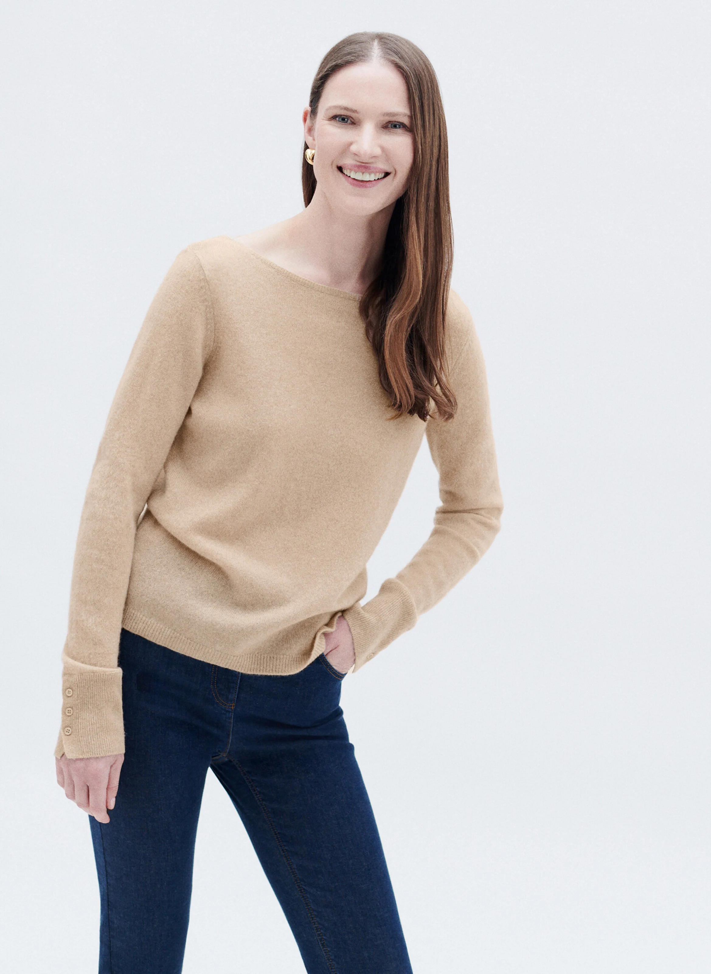 MZOAN - Pull droit col bateau en cachemire | Marron