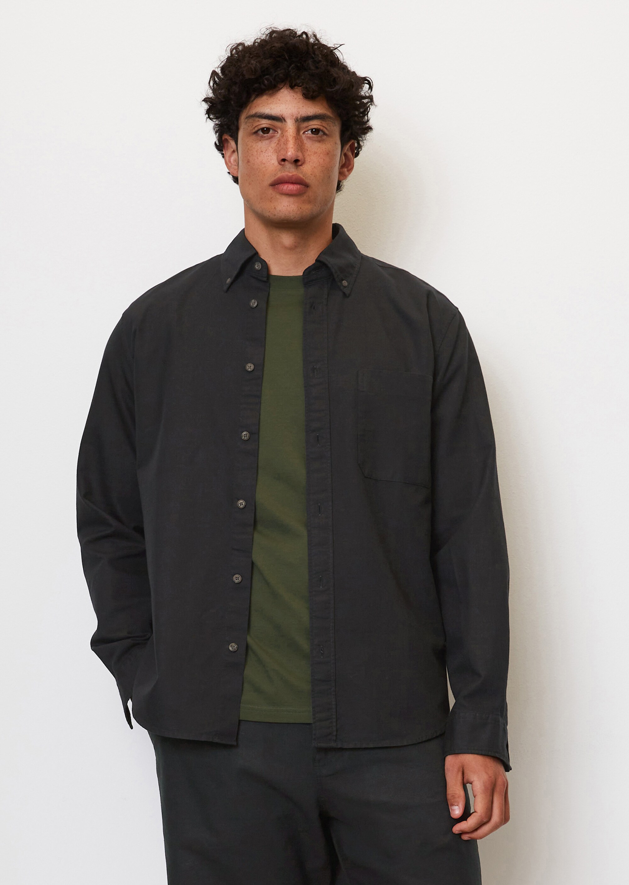 Chambray-Langarm-Hemd regular aus Bio-Baumwolle und Leinen