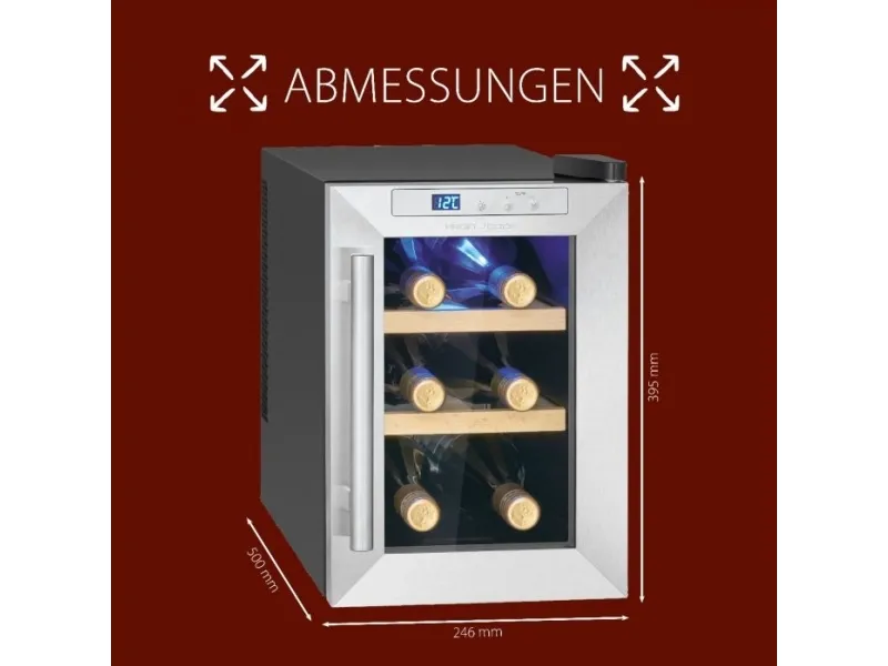 ProfiCook PC-WK 1231, Vin køleboks, Fritstående, 6 flaske(r), G, Indvendig belysning, Sort