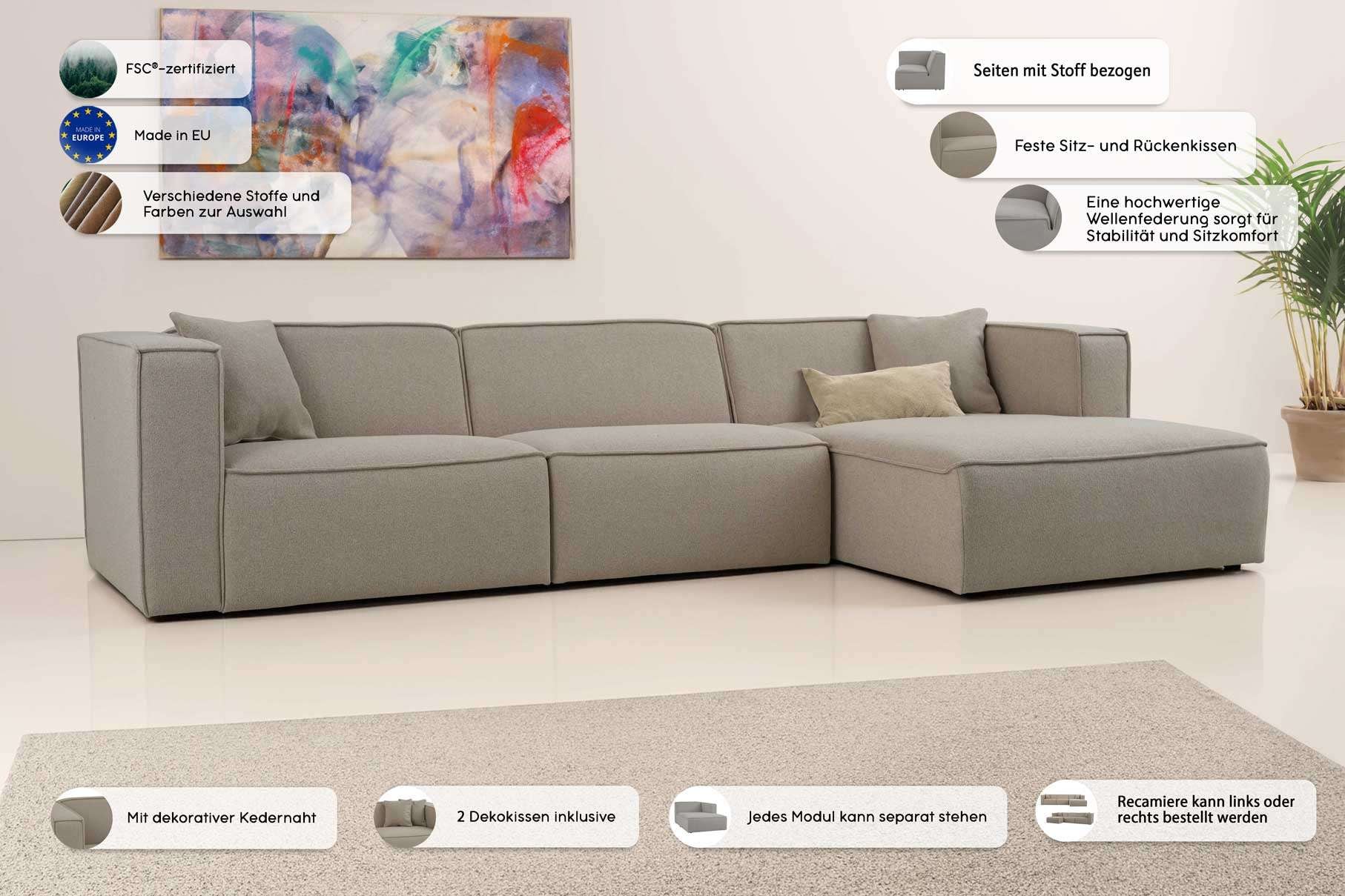 GOODproduct Ecksofa »Tammie« Breite 312 cm, Webstoff fein, bodentief, mit Wellenunterfederung