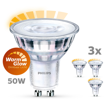 Philips LED spot GU10 50W 3 stuks warmglow dimbaar