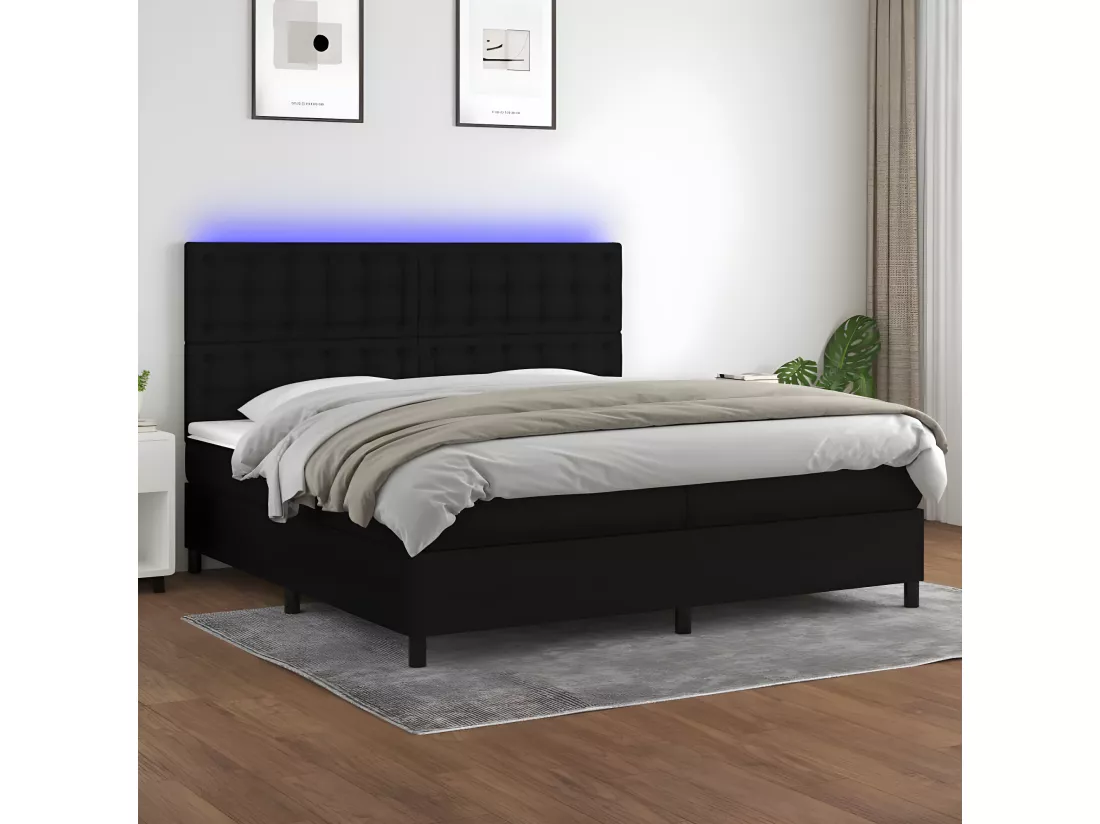 Sommier tapissier et matelas et LED Noir 200x200 cm Tissu