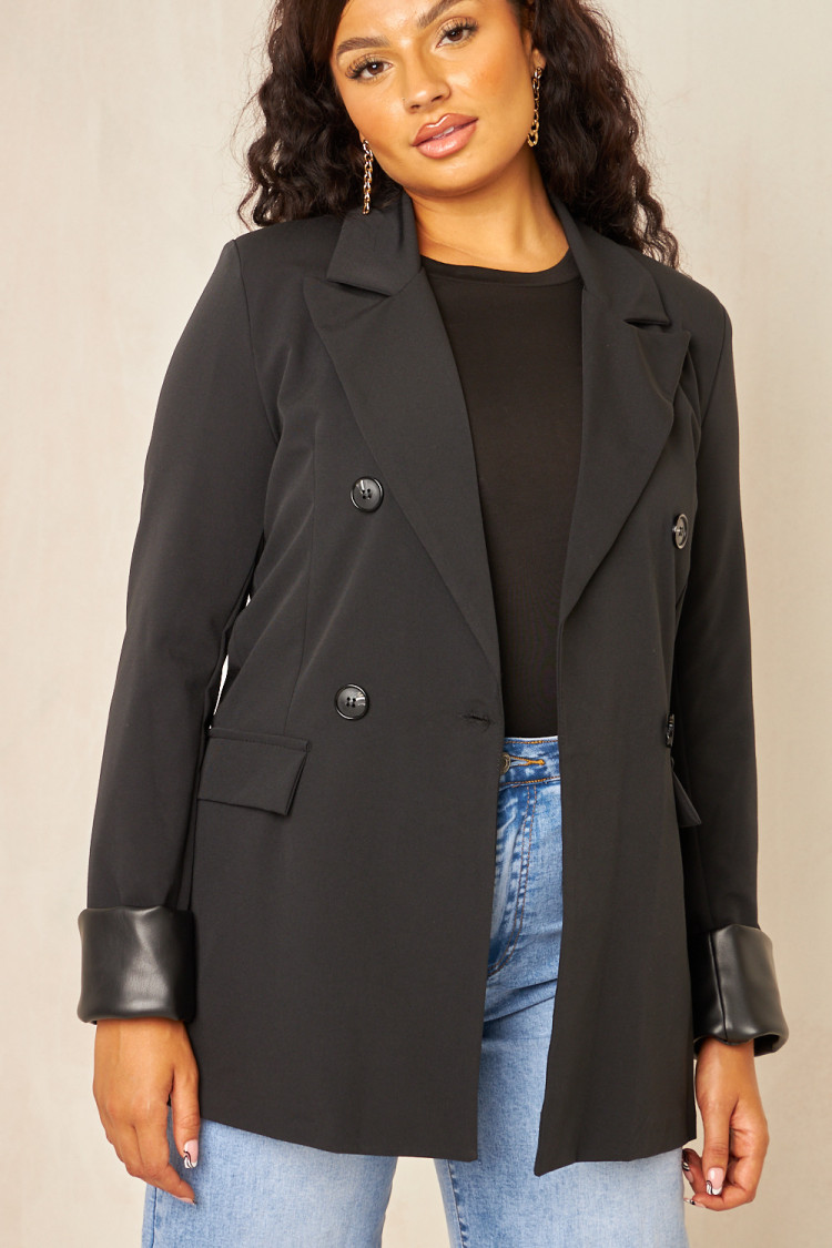 Veste blazer bi-matière noire