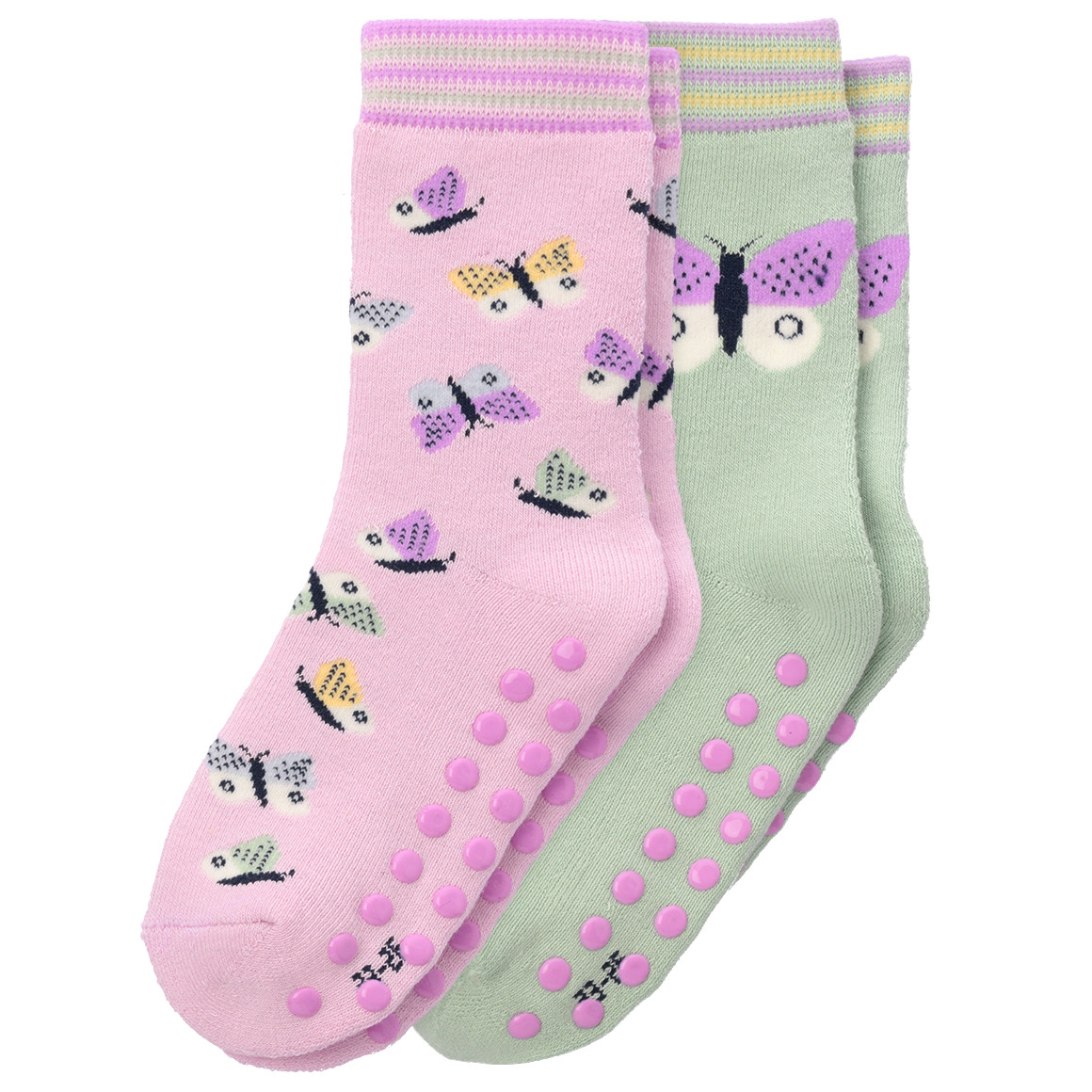 2 Paar Mädchen Stoppersocken im Set rosa / hellgrün