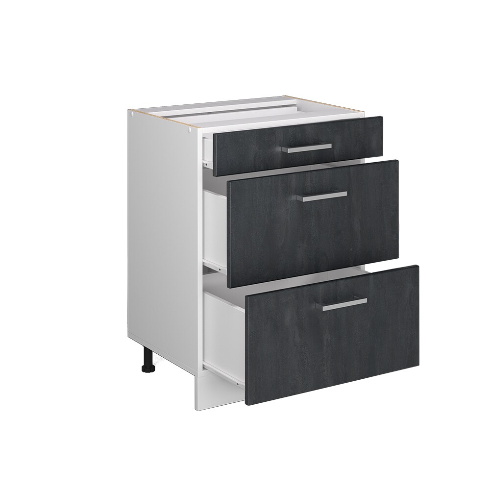 Vicco Schubladenunterschrank R-Line Schwarz Beton Weiß 60 cm mit Arbeitsplatte Eiche