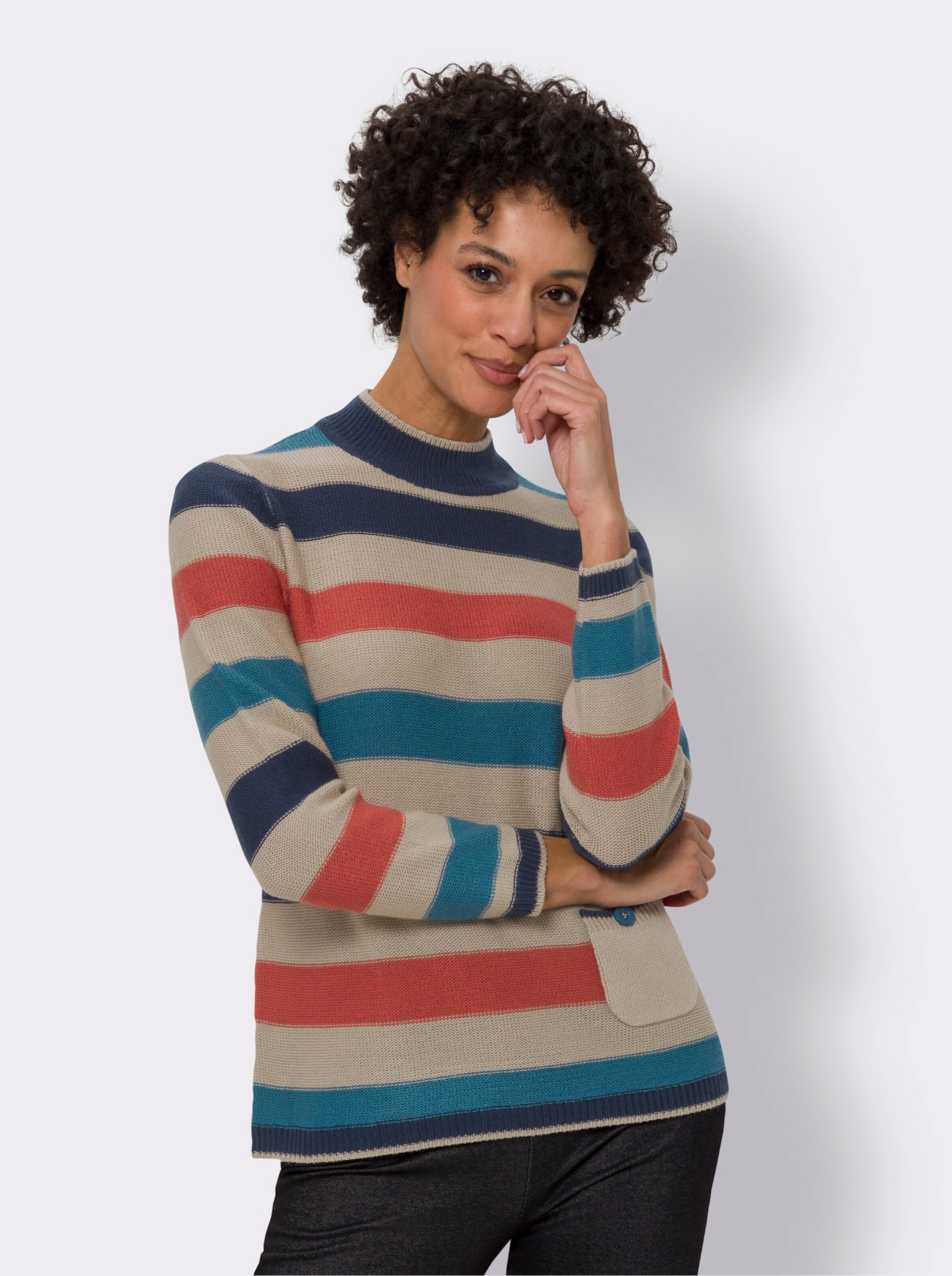 Stehkragenpullover mit Streifenmuster