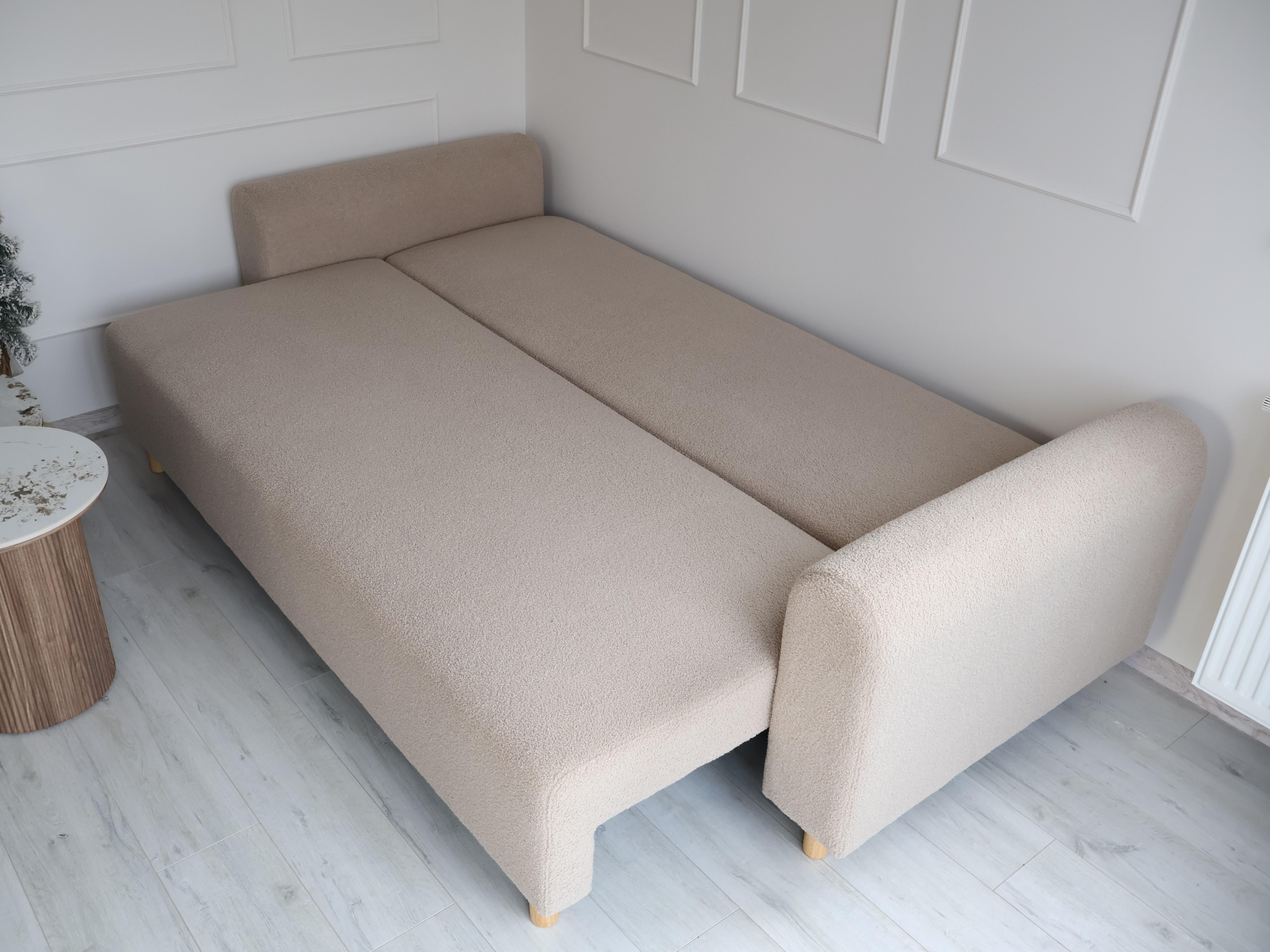 Slaapbank 3-zits KVAM Bouclé Lichtbeige met opbergruimte