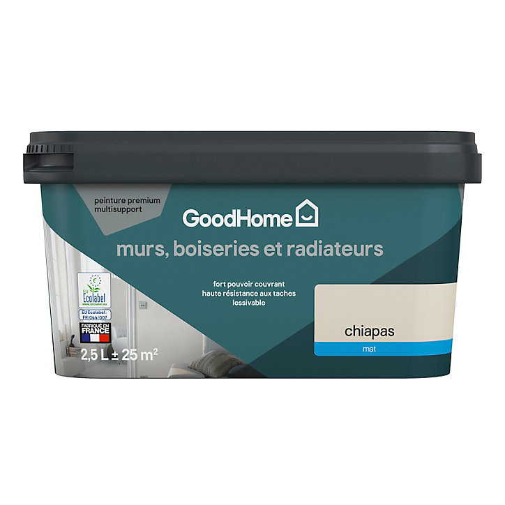 Peinture intérieure couleur murs, boiseries et radiateurs GoodHome mat chiapas beige 2.5L