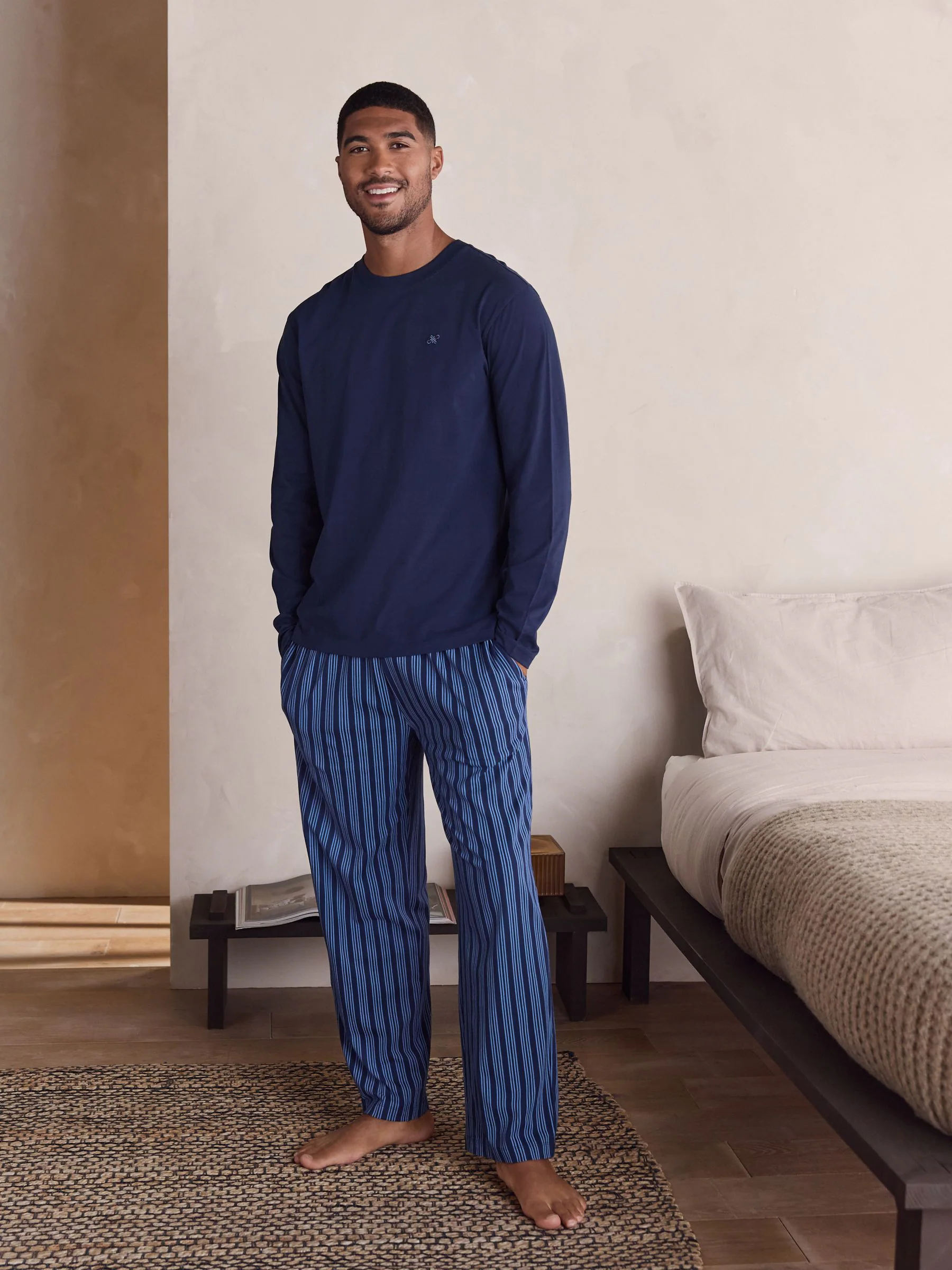 Donkerblauw - Long Sleeve Stripe Jersey Pyjamas Set