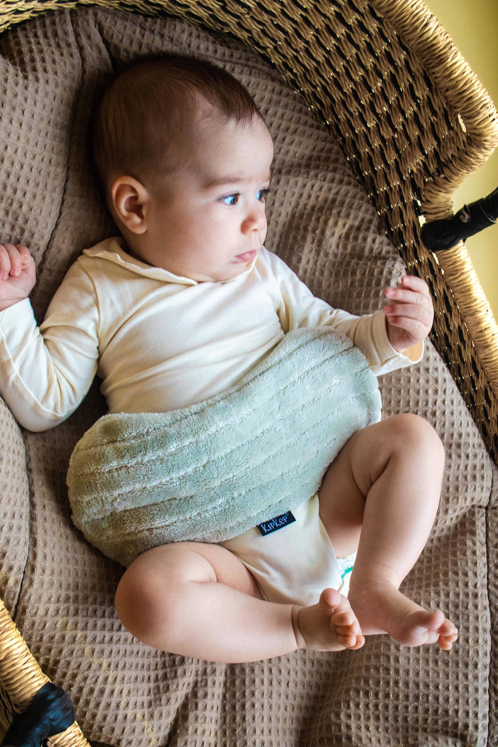 Perfect voor kleine baby buikjesWoller warmtekussen Deluxe Pale green