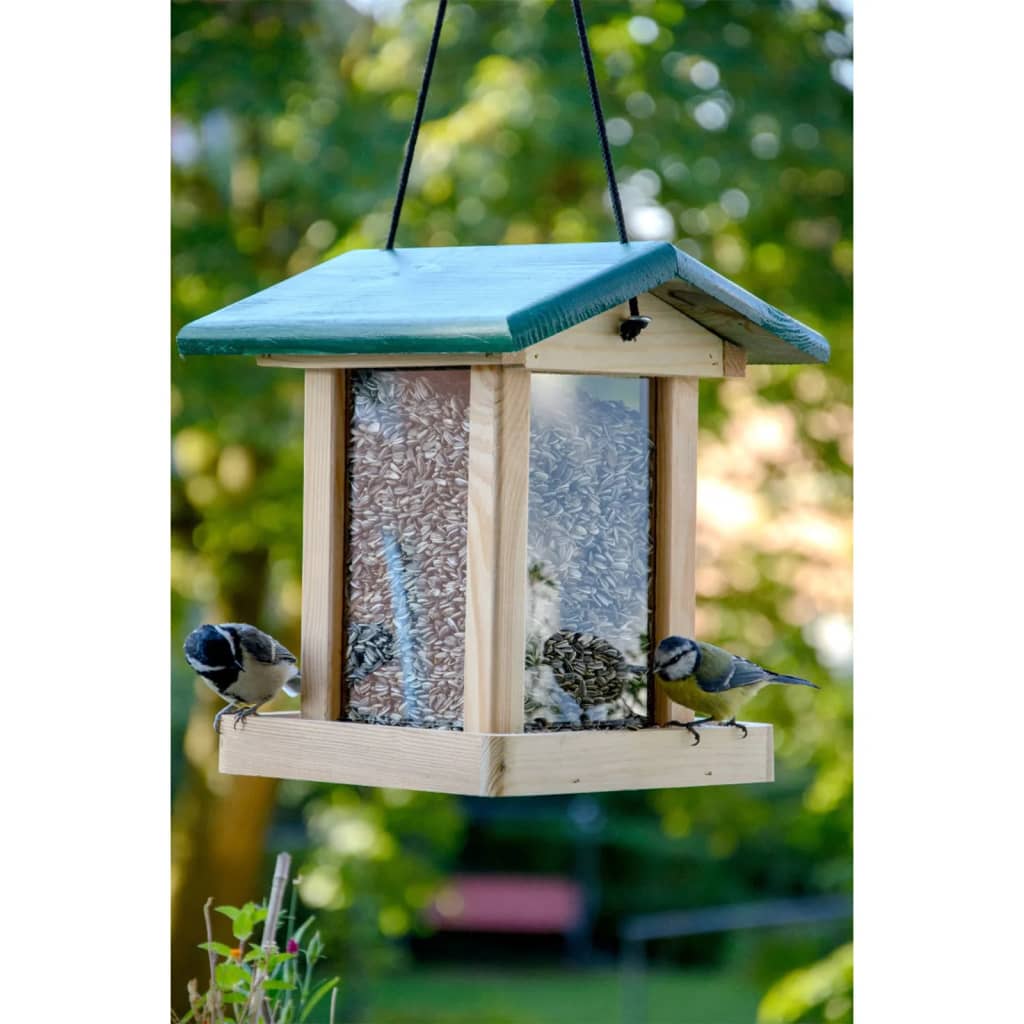 Mangeoire à oiseaux avec silo bois naturel et vert