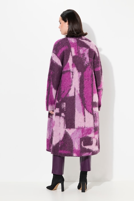 Long-Cardigan, Wollanteil, offene Jacke, V-Ausschnitt