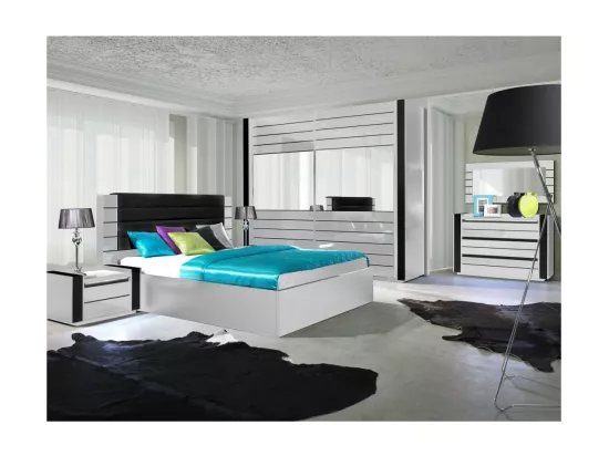 Commode LINA blanc et noir avec LED – 124 x 87 x 50 cm