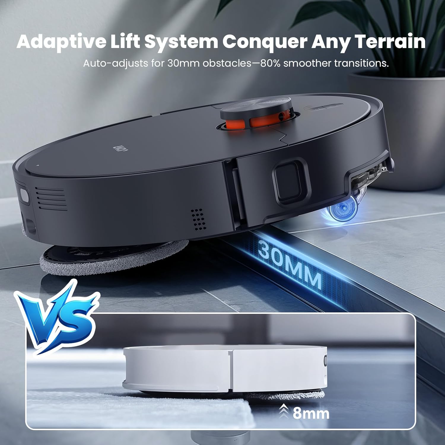 JONR X1 Max 20000 Pa Ultra Saugkraft Roboterstaubsauger mit Wischfunktion, 30 mm Hindernis, 75 °C Warmwasserreinigung, 45 °C Warmluft Trocknung, KI-Hindernisvermeidung & 360° Navigation. (X1 MAX)