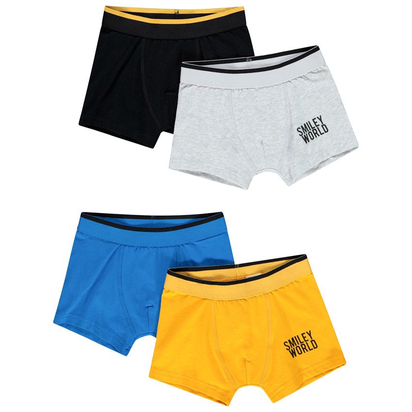 Lot de 4 boxers en coton print SmileyWorld pour enfant garçon - Gris chiné